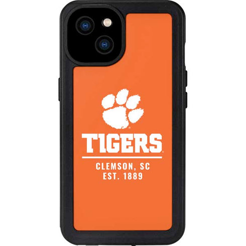 Clemson University Tigers Est 1889 Orange iPhone 15 Plus Waterproof Case